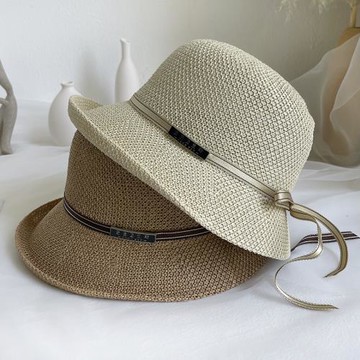 帽子女春夏防曬遮陽帽小翹邊細絲帶優雅盆帽韓版潮圓頂遮臉太陽帽