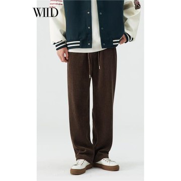 棕色燈芯絨褲子男直筒寬松美式復古加絨冬季厚款情侶垂感休閑衛褲