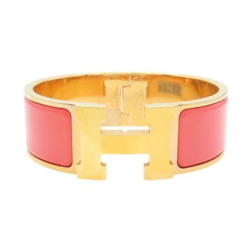 HERMES 愛馬仕 珊瑚紅 琺瑯 Clic Clac H 手環 金釦 【二手名牌BRAND OFF】