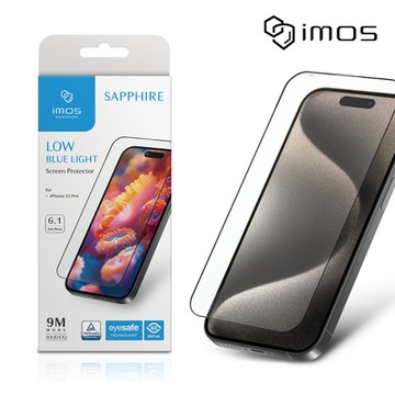 imos iPhone 15 Pro 6.1吋 9M滿版黑邊RPF60低藍光螢幕保護貼(人造藍寶石)