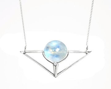 彩虹白金月光石鎖骨鍊 藍光白金項鍊 鑽石白金墜子 月光藍幾何
