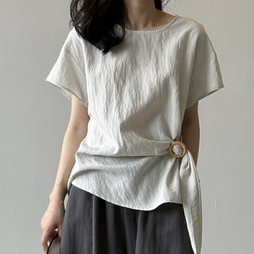 【米蘭精品】現貨+預購 法式短袖T恤短襯衫上衣親膚透氣美式休閒女裝-收腰短袖女上衣3色74ma57