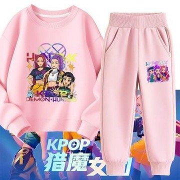 👚兒童印花新款長袖長褲兩件套 獵魔女團印花秋冬季衣服 長袖長褲 女童女孩套裝 衛衣兒童純棉保暖套裝 戶外 出行 兒童