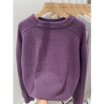 紫色套頭毛衣針織衫上衣女秋冬季2025年新款慵懶風外穿打底衫內搭