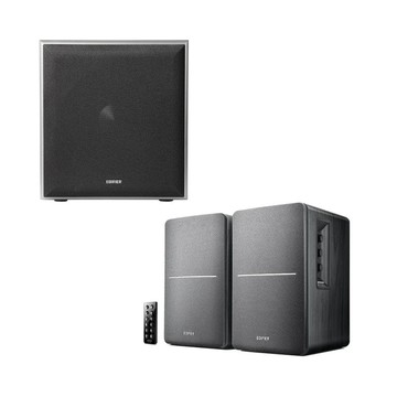 R1280DB 2.0 聲道藍牙喇叭+T5 獨立主動低音喇叭 R1280DB 木紋色+T5 黑色