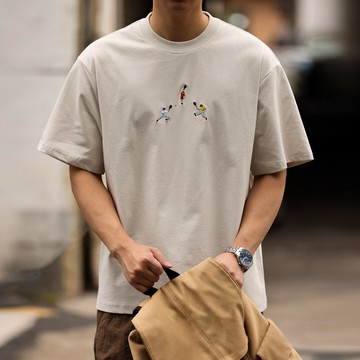 Wuluwear 美式休閒230g索羅娜涼感刺繡短袖T恤男寬鬆復古圓領TEE