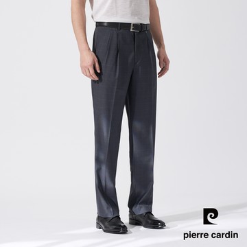 【pierre cardin 皮爾卡登】男款 微彈性暗紋打摺舒適長褲-灰色 (5247849-96)