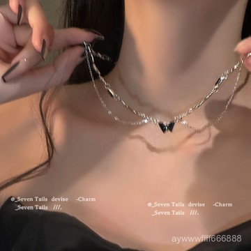 在臺好貨💥闇黑辣妹 風雙 層黑色 蝴蝶項鏈女 ins 鎖骨鏈女 高級 高顔值 小衆 設計感 配飾 生日禮物 送禮送朋友
