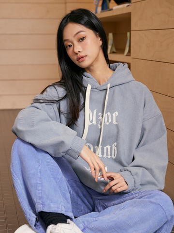 歌德字印花燈心絨長帽T