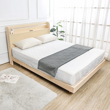 柏蒂家居-珊德5尺雙人書架型漂浮造型實木床架/懸浮式床底/床組-附插座/內縮腳設計(兩色可選)