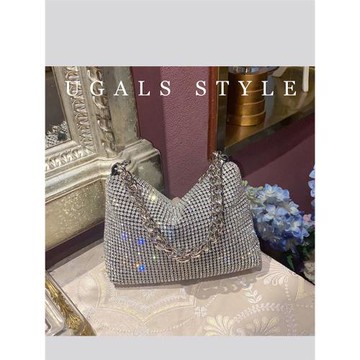 UGALS金屬朋克閃亮不靈水鉆石托特重工鏈條枕頭波士頓腋下手拿包
