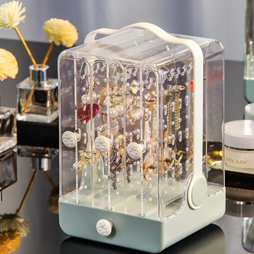 iSFun 手提防塵直立帶抽屜耳環飾品收納盒  1個  綠色