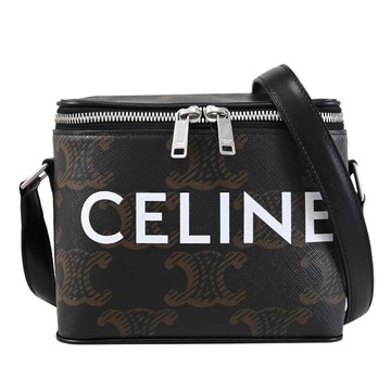 CELINE TRIOMPHE 經典LOGO塗層印花斜背盒子包.深咖/黑