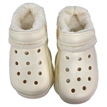 ego life 鈕扣配飾柔軟毛絨可拆卸EVA增高厚底拖鞋  白色  35~36