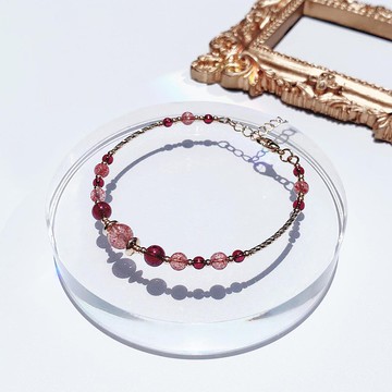 紫牙烏石榴石 草莓晶14K包金 天然水晶手環