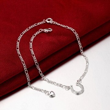 925純銀腳鍊鑲鑽銀飾-唯美亮麗U型設計生日情人節禮物女飾品73ci14【獨家進口】【米蘭精品】