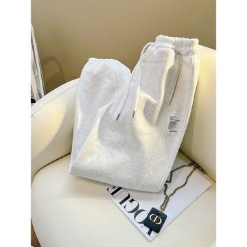 花灰色運動褲女秋冬款高腰寬松束腳小個子設計感小眾加絨休閑衛褲