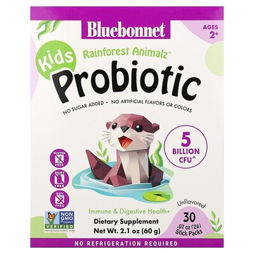 Bluebonnet Nutrition, 兒童，益生菌，2 歲以上，原味，30 條，每條 0.07 盎司（2 克）