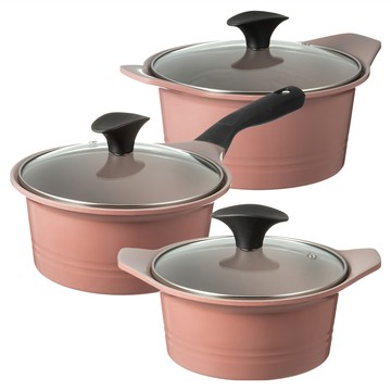 [福利商品]7-4_comet-陶瓷鍋3件組附鍋蓋-雙柄鍋16cm-單柄鍋18cm-雙柄鍋20cm-玫瑰金色-1組