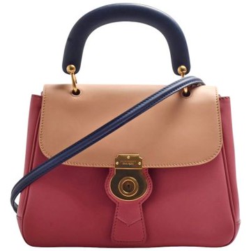 BURBERRY 經典粉膚雙色拼深藍色金釦手提/斜背包(粉色/膚色)