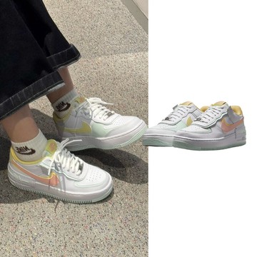 NIKE W Air Force 1 Shadow 厚底白橘黃拼接 增高 厚底 雙層勾勾 女鞋 IV3221-181