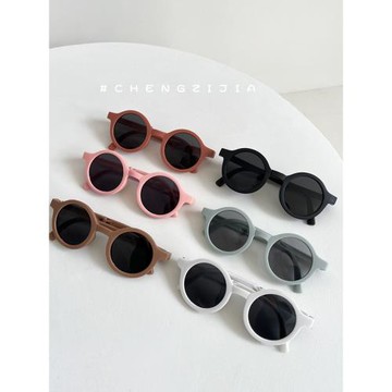 兒童墨鏡可折疊太陽鏡男童女童防紫外線寶寶眼鏡圓臉眼睛黑框方形