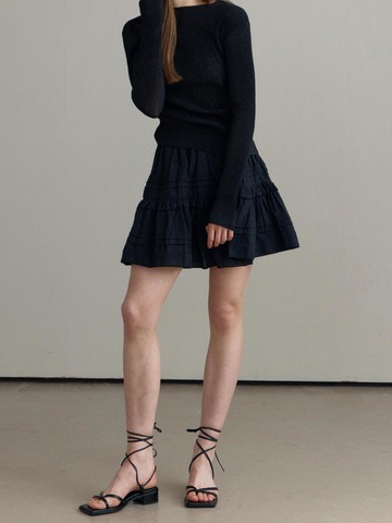 Lace Cotton Mini Skirt [Black]
