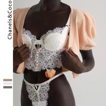 法式蕾絲純欲內衣可外穿夏季薄款大胸顯小辣妹內搭吊帶一體文胸女