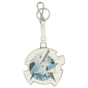 PRADA 2TL296 科幻風幾何印花皮革鑰匙圈.白