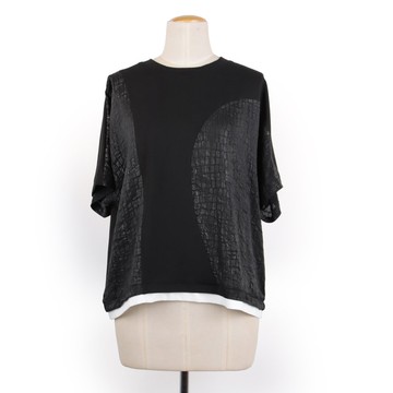 黑 - 閃亮方格布拼接假兩件上衣 #U1176