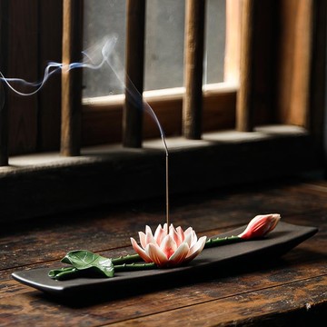 陶瓷荷花線香爐香插香座家用室內禪意檀香熏香爐沉香香托插點香器 99購物節