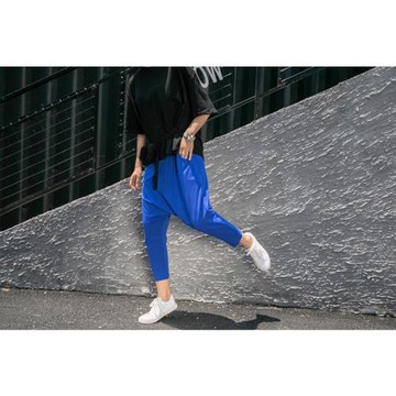 2024春夏彈力棉9分純色吊襠褲女 哈倫褲運動垮褲低檔褲大檔褲男女