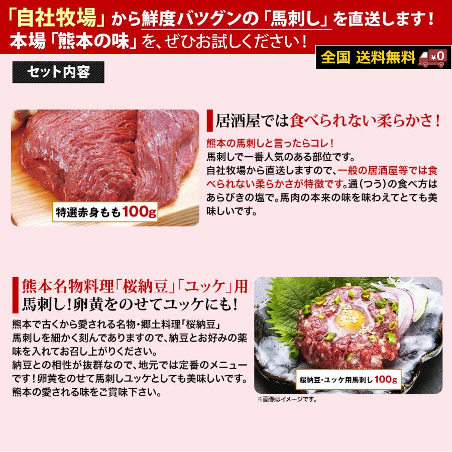 馬刺し ギフト 純国産馬肉 晩酌200gセット 赤身もも 100g 桜納豆・ユッケ馬刺し 100g お歳暮