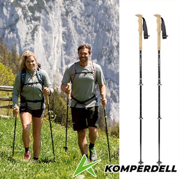 【Komperdell 奧地利】超輕雲量級全碳纖登山越野跑杖175238510-S黑/泡棉握把/加墊腕帶/快速壓扣