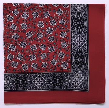 紅色碎花佩斯利頭巾，21 x 21 英吋，鎖邊，藍色邊框，純棉