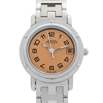 【二手名牌BRAND OFF】HERMES 愛馬仕 粉色錶盤 不鏽鋼 Clipper 腕錶 CL4.210