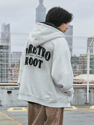 潮流貼布加絨棉布外套