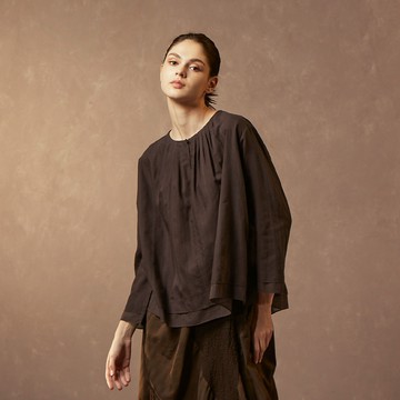 free.草木染打褶八分袖上衣(2色)