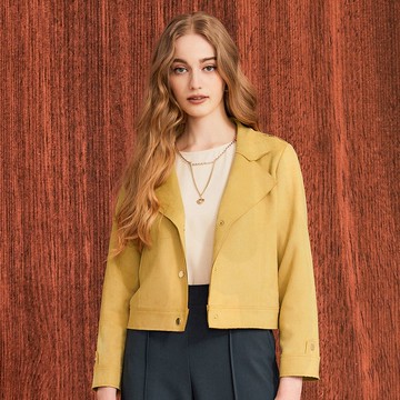 OUWEY歐薇 質感輕薄麂皮短版騎士外套(黃色；S-L)3223064016