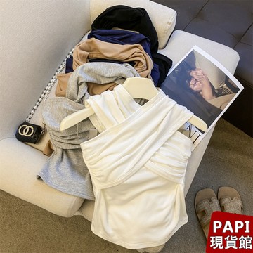 【PAPI】交叉掛脖摩毛帶墊背心 春夏新款韓系INS休閒百搭氣質純欲性感辣妹削肩無袖上衣 繞頸背心女【9911】