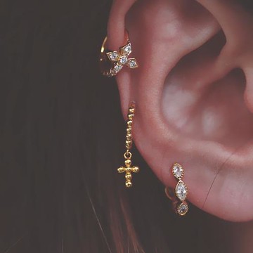 十字架耳環韓國MAMAMOO華莎推薦法式十字耳骨環個性設計感耳扣925