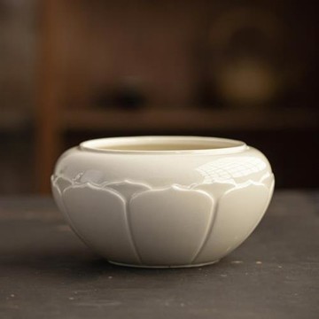 草木灰浮雕蓮花茶洗建水家用陶瓷茶渣缸蓮華茶盂復古廢水缸茶道