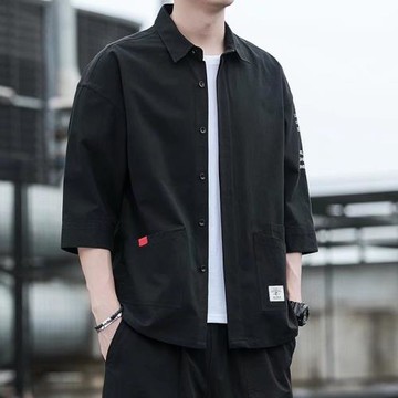 夏季薄款襯衫男七分袖休閑潮流襯衣干活穿的勞保褲耐臟耐磨防曬衣