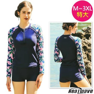 Heatwave熱浪 加大連身萊克泳裝 二件式長袖防曬浮潛裝(M-3XL)3110