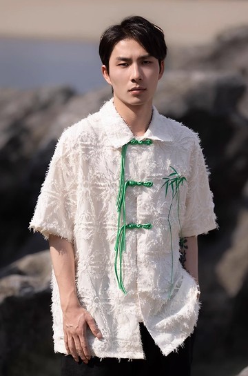 新中式復古 盤扣肌理感短袖襯衫