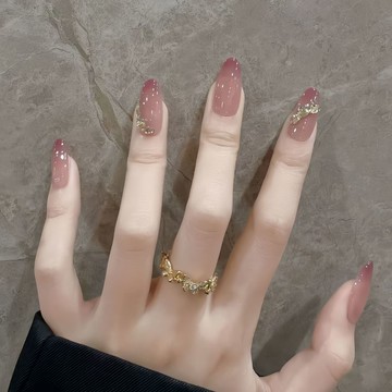 💥Hannah💥爆炸新款春季甜美風蜜桃漸變穿戴甲中長款溫柔香檳拚鑽美甲手工可拆卸甲片韓式仙女穿戴甲