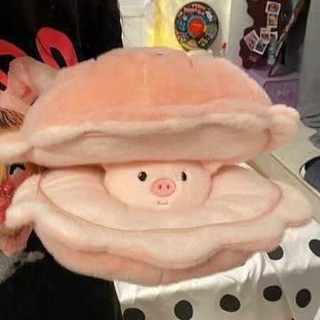 貝殼珍珠鯛魚豬豬玩偶 可愛毛絨公仔 抱枕睡覺禮物 創意生日送女生