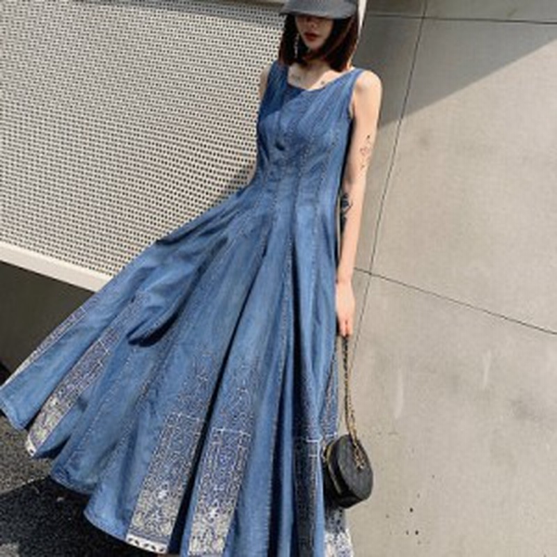一部即納 デニム ロングワンピース 大きいサイズ デニム ワンピース 春 夏 フレアスカート マキシワンピース Aライン 刺繍 ロング丈 3l 通販 Lineポイント最大1 0 Get Lineショッピング