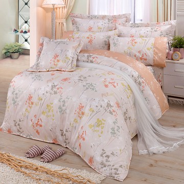 【多利寶寢具】FITNESS 精梳棉雙人鋪棉兩用被-范妮絲-粉桔