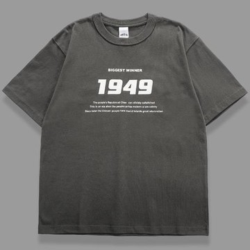 美式320克重新疆棉休閑男短袖百搭寬松1949國潮懷舊復古碳灰t恤男